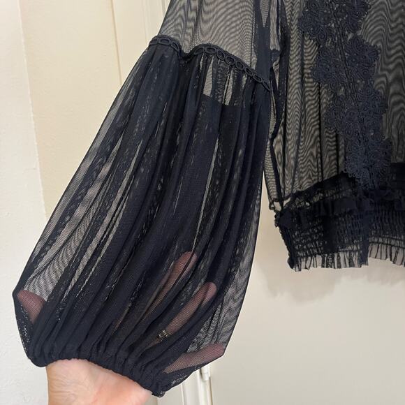 Embroidered Whimsigoth Womens Top 1XL Fairy Grunge Victorian Mesh Festival Boho. - Picture 7 of 9